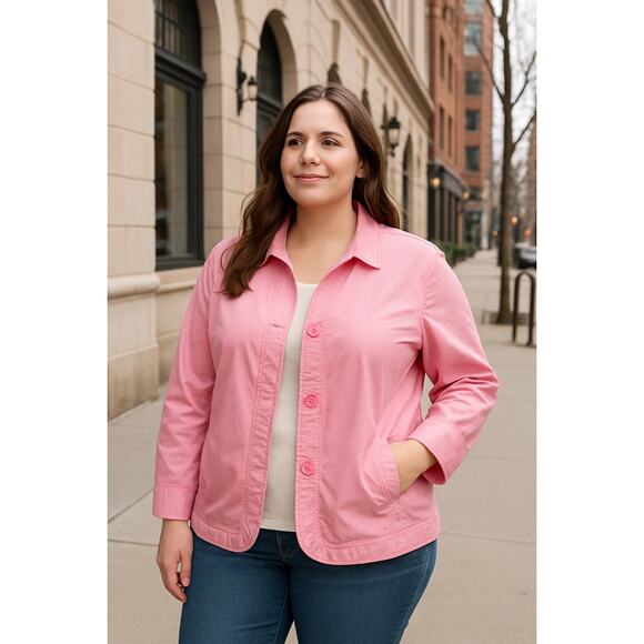 Coldwater Creek Plus Button‑Front Jacket 1X Women Pink Cotton‑Spandex Stretch - Picture 1 of 9